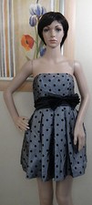XOXO gray w black polka dots strapless pleat/bow dress,3,9,11,13-BROKEN ZIPPER