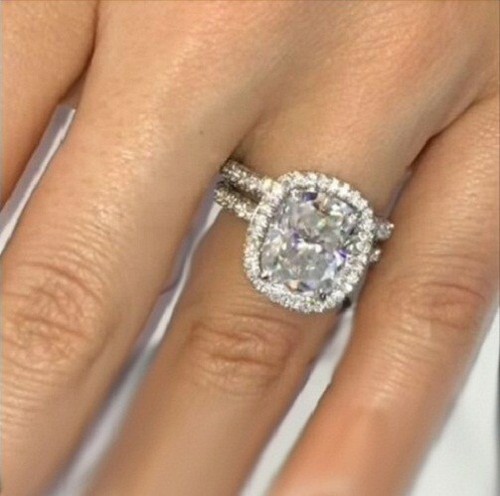 10ct White Cushion CZ Halo Engagement Wedding Ring Set 925 Sterling Silver - Bild 2 von 6
