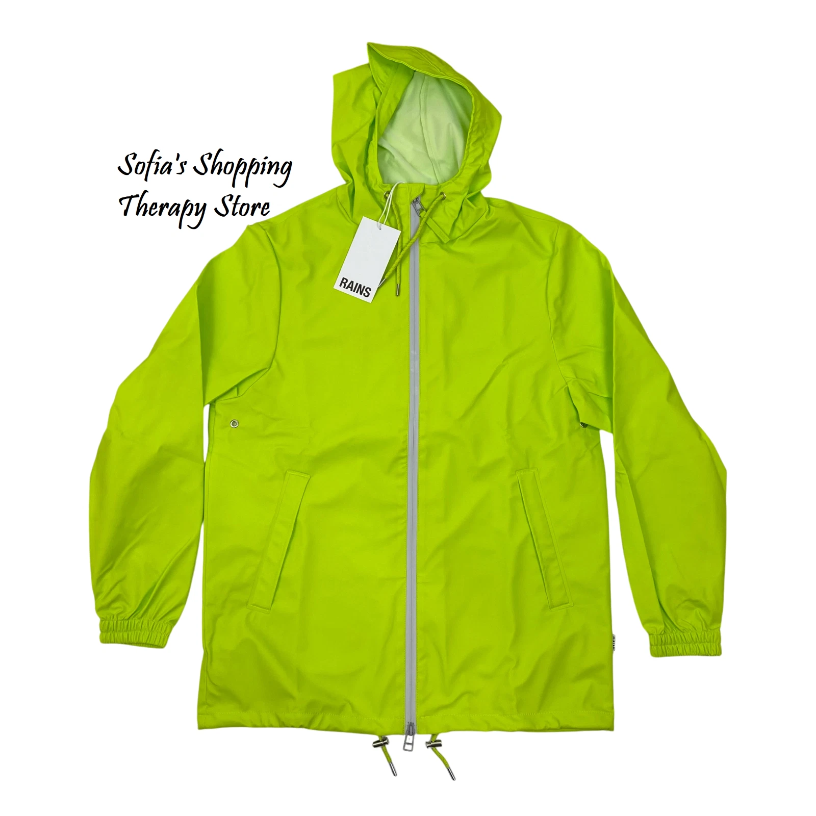 RAINS Storm Breaker Hooded Rain Jacket Men's MED / Women's LARGE Reflective Lime