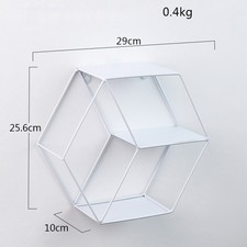 Unique Hexagon All Metal Wire Wall Shelf Modern Loft Dorm Storage Shelf