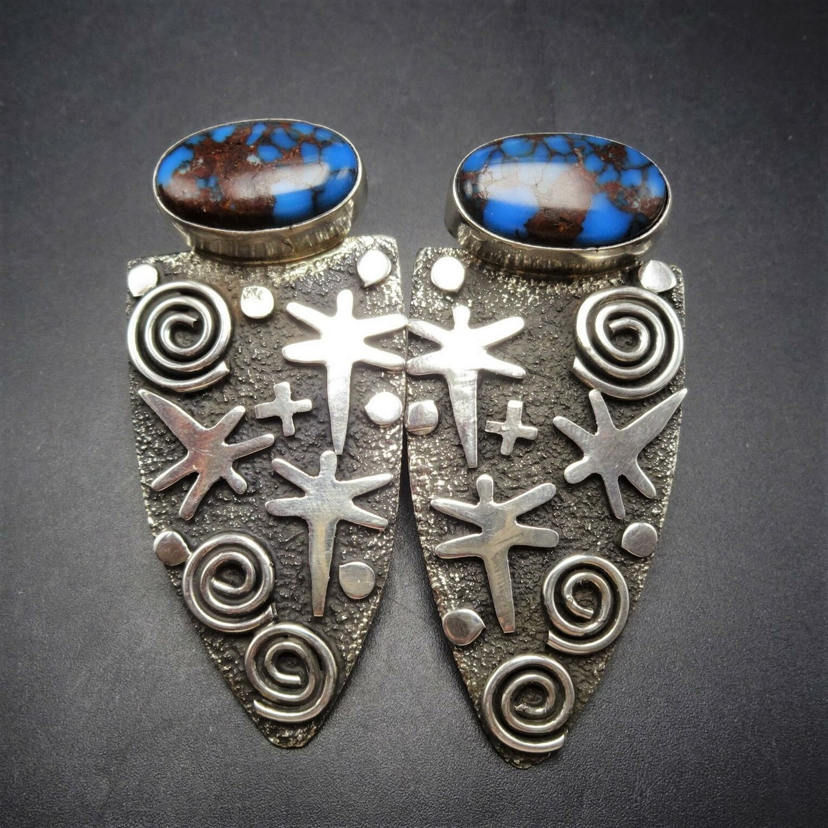Alex Sanchez NAVAJO Sterling Silver PETROGLYPH EARRINGS