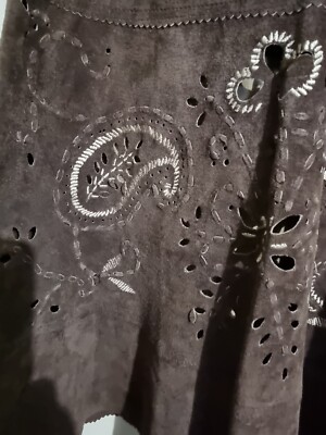 Jupe Patchwork En Daim René Derhy - Taille 36-38 - Noir Et Marron - Longueur Mi-mollet - Occasion Très Bon état