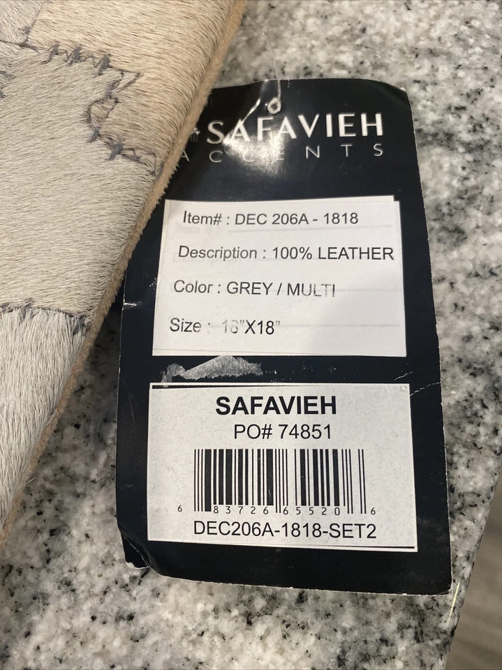 SAFAVIEH Accents 牛皮 18x18 抛枕套 多/灰色 全新无标签! — 第 4/4 张图片