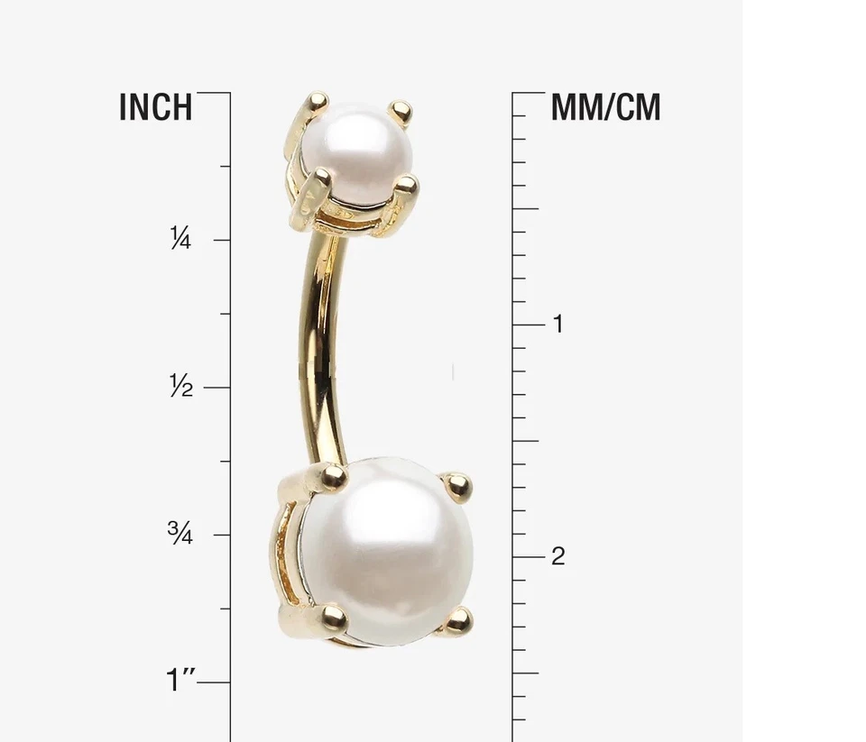 Anillo ombligo perla ombligo corte redondo de 1,0 quilates enchapado en oro amarillo de 14 quilates Foto 3 de 4