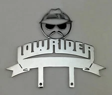 STAINLESS STEEL CUSTOM PLAQUE, LOWRIDER LETTER/HEAD DESIGN, SHOW PART ACCESSORY.