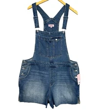 Juicy Couture Womens Denim Overall Shorts Romper Size XXL Distressed Raw Hem NWT