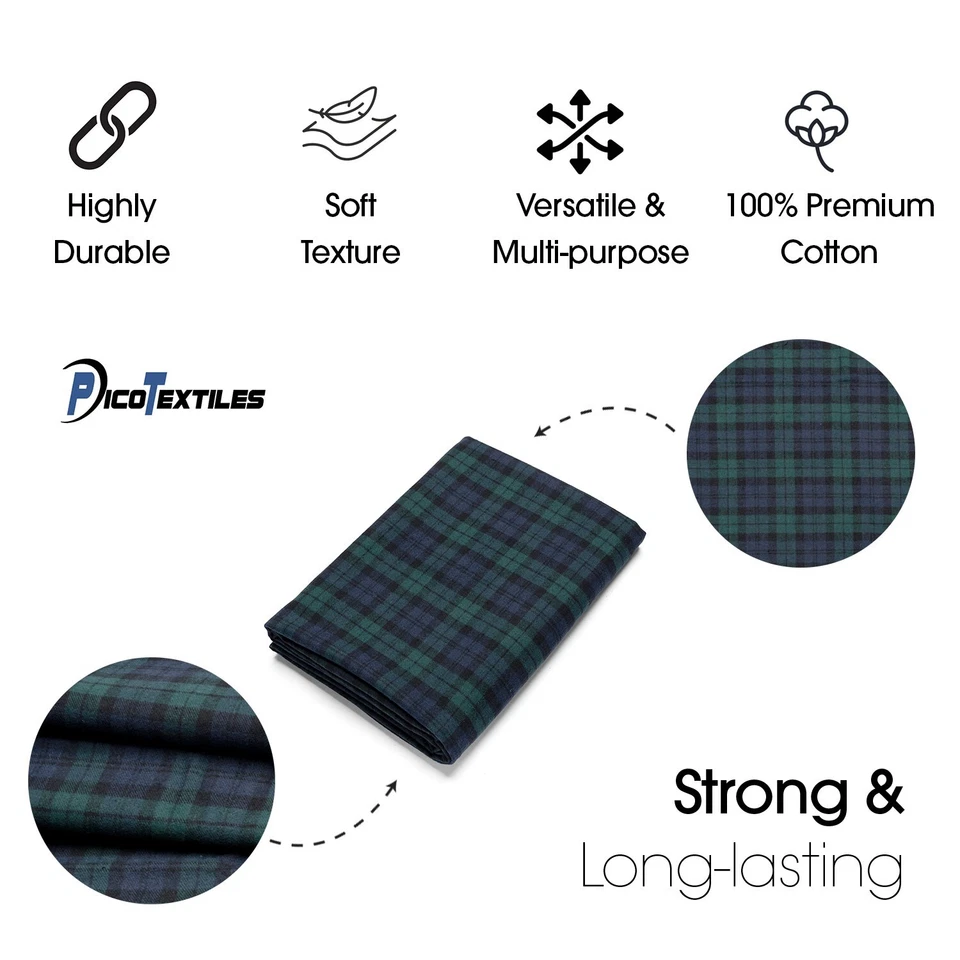 Blue and Green Blackwatch Cotton Flannel Fabric - 60" Wide - Sold by the Yard - Image 3 of 4