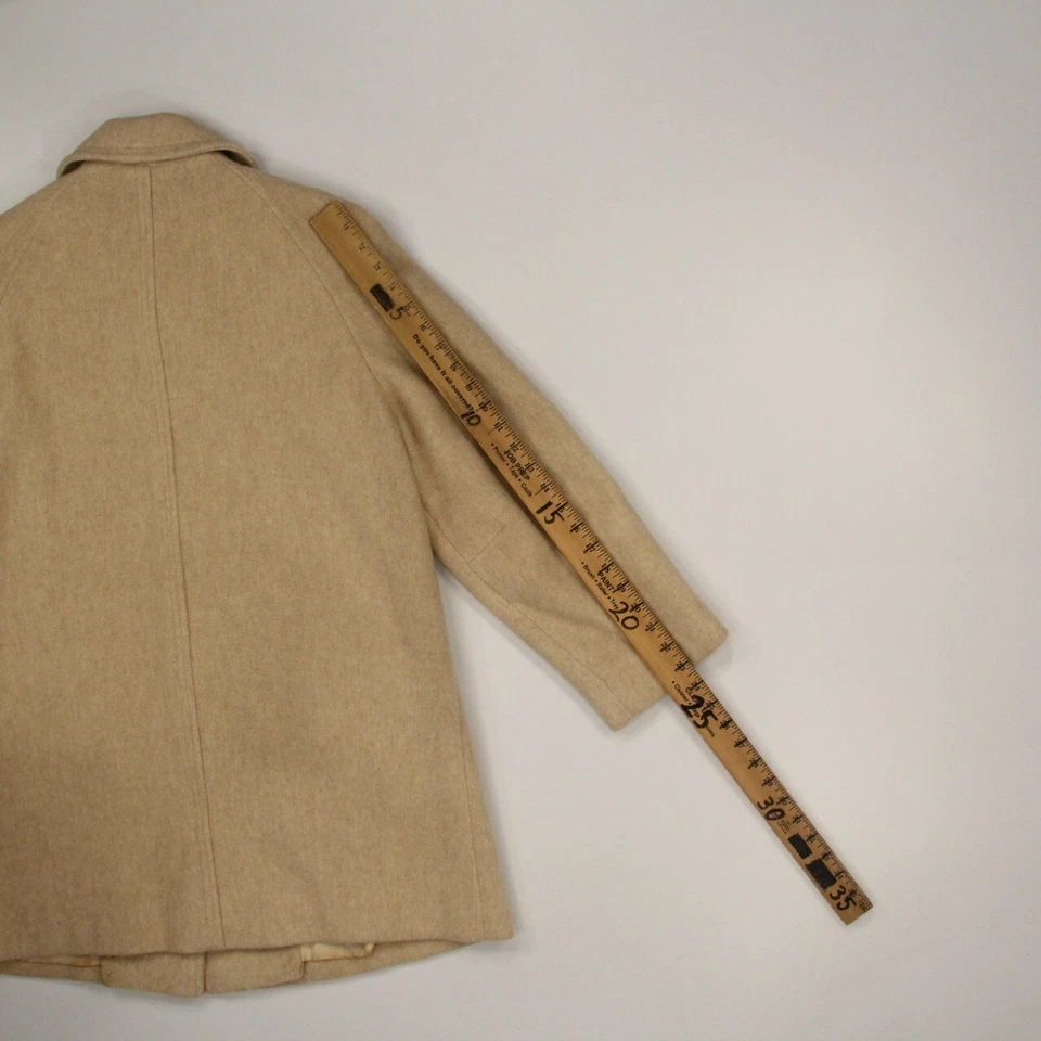 Abrigo Herman Kay Para Mujer Lana Pura Talla 10 Beige Forrado Botón Delantero Hecho en EE. UU. De Colección Foto 4 de 4