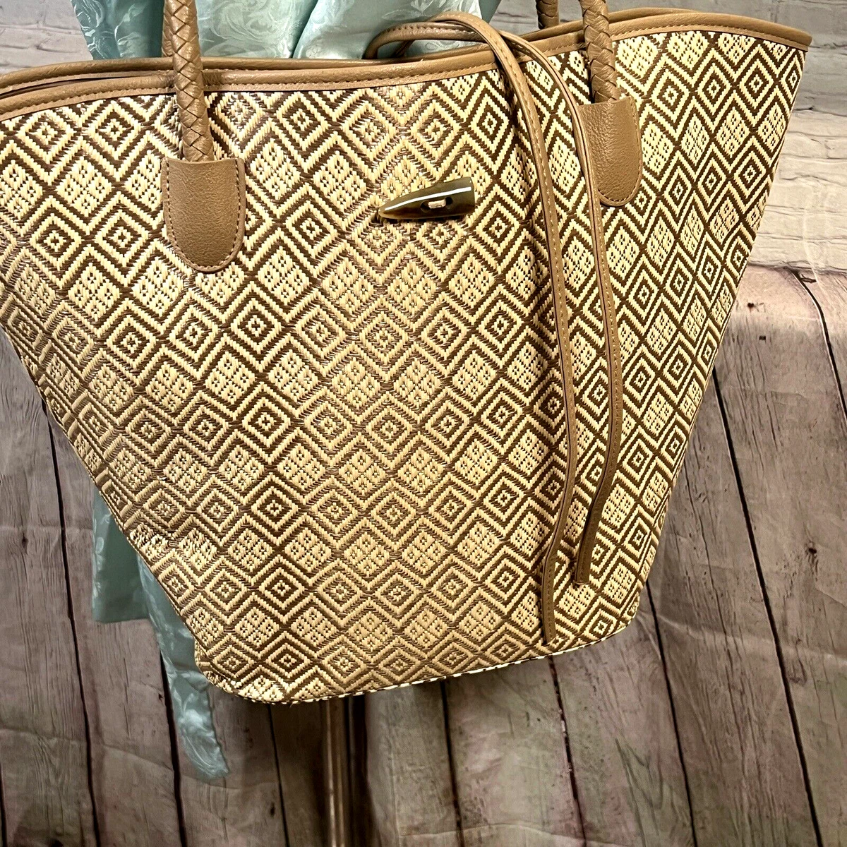 Neiman Marcus, Bags, Neiman Marcus Vintage Yellow Straw Tote Purse  Hangbag