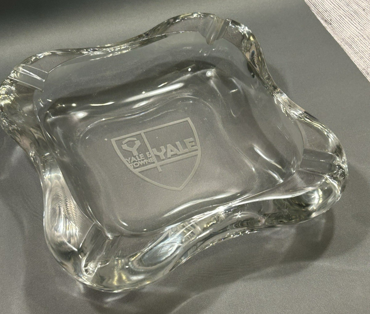 Towne & Yale Mfg. Clear Thick Glass Art Deco Vintage Ashtray - 8" x 8" - Rare