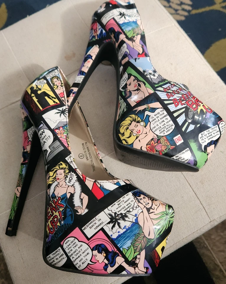 Bumper Brand Womens Comic Book Print High Heel Stiletto Pumps Shoes Sz 9 US - Image 2 of 4