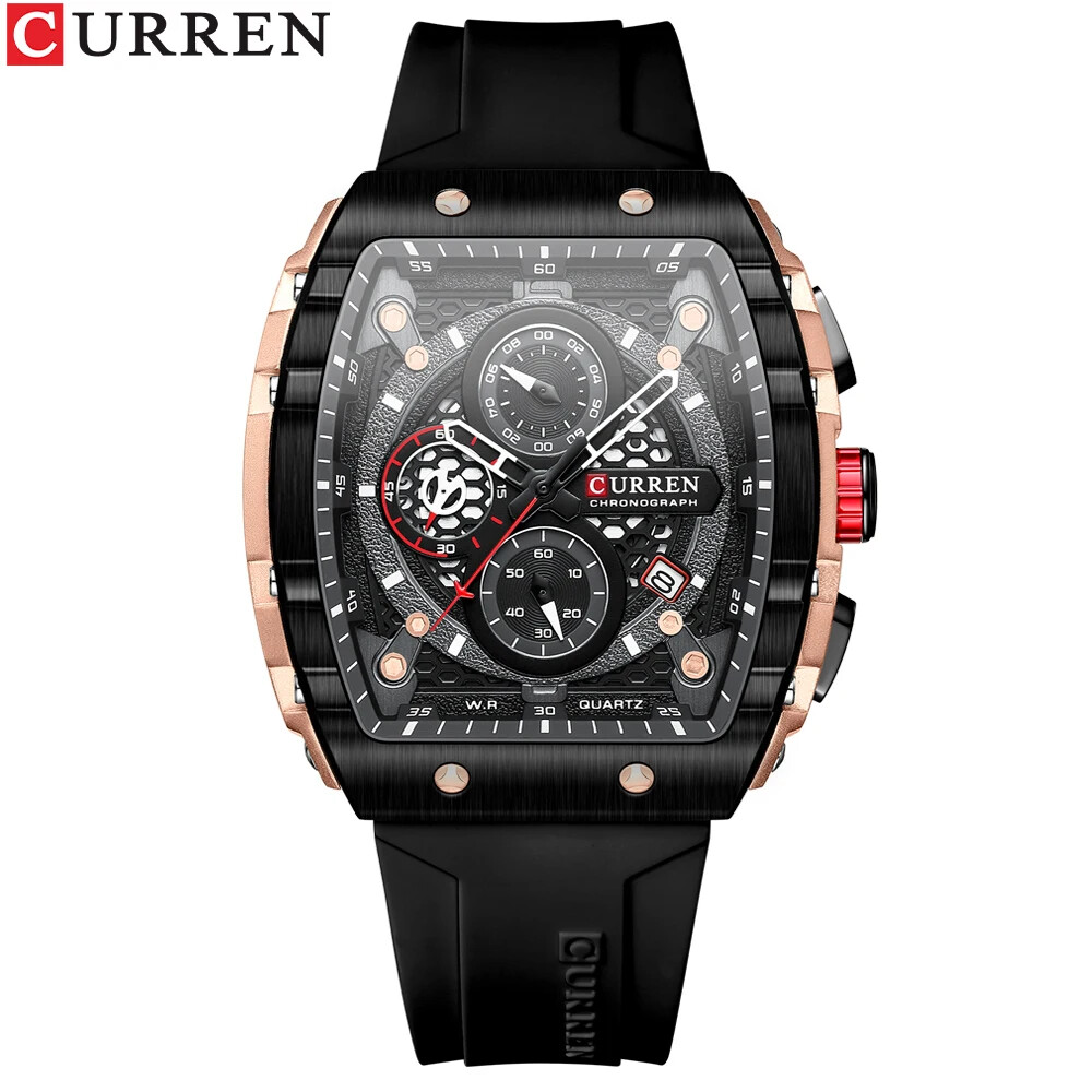 CURREN Men Rectangle Watch Fashion Chronograph Wristwatch Boy Girl