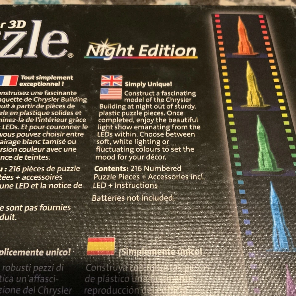 Ravensburger Chrysler Building Light Up 216 Piece 3D Jigsaw Puzzle New York 19” - Image 4 of 4