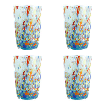 4er Set Murano Glas Trinkbecher Hellblau Multi Handarbeit Millefiori