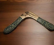 Vintage Hand Painted Australian Wood Boomerang Folk Art Aborigine Tribal Art 18”