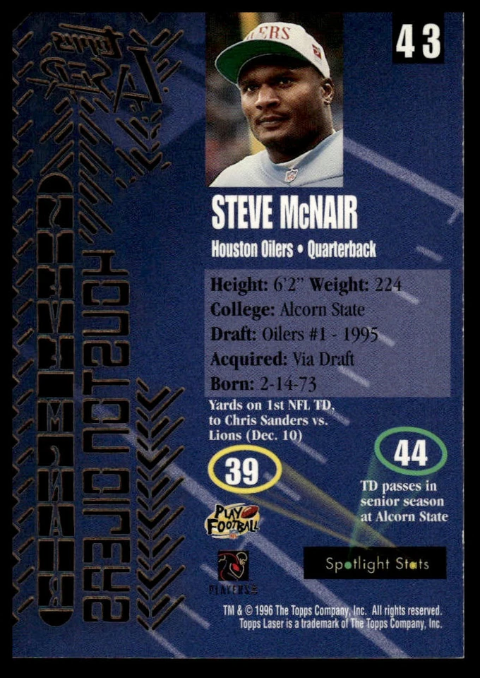 1996 Topps Laser #43 Steve McNair - Image 2 of 2