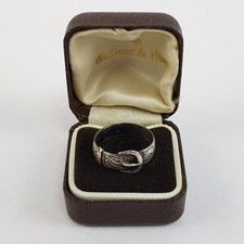 Sterling Silver 925 Etched Belt Buckle Style Ring Size R 1/2