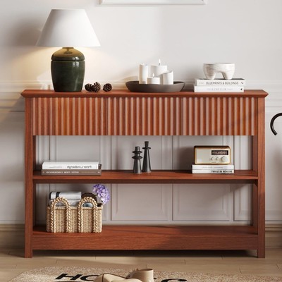 47  Fluted Console Table with Dual Drawers Display Shelf Stylish Sofa Accent