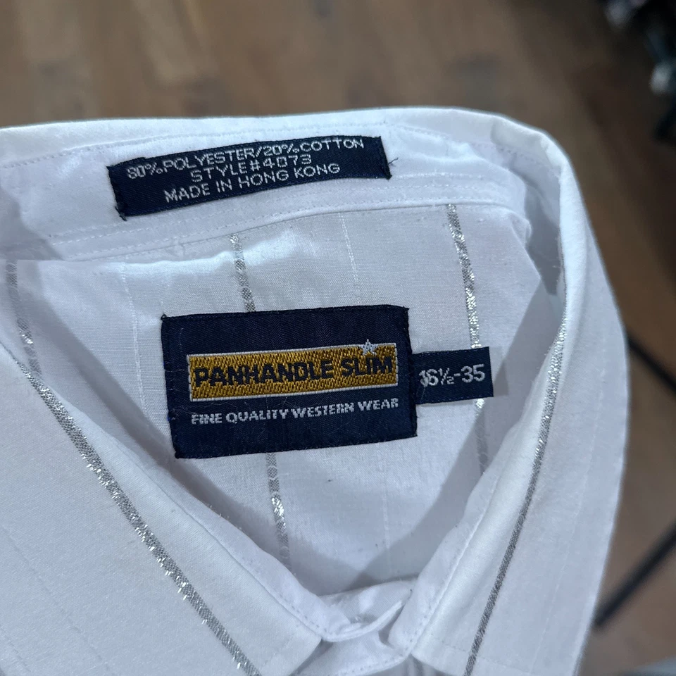 Винтажная тонкая рубашка Panhandle мужская L белые полоски легкий жемчуг застежка вестерн - Изображение 4 из 4