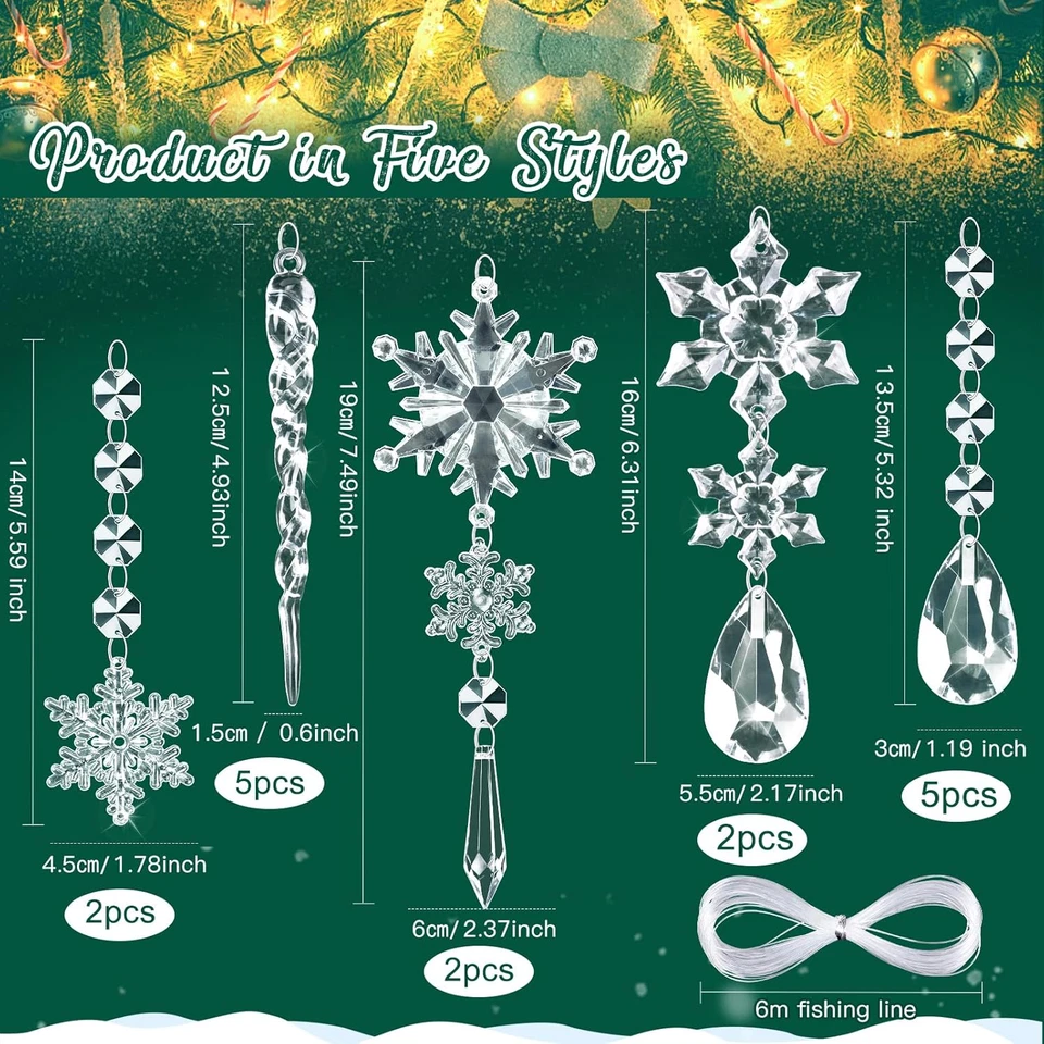 16 Pezzi Decorazioni per Albero Di Natale, Acrilico Cristallo Fiocco Di Neve Ghi - Immagine 2 di 4