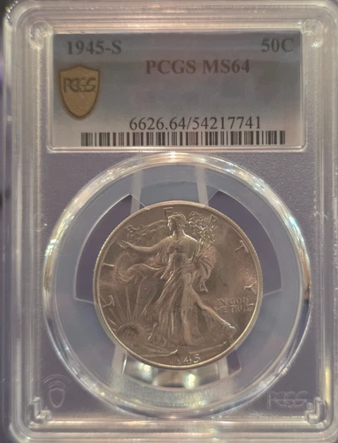 1945-S WALKING LIBERTY HALF DOLLAR - PCGS MS-64, BLAST WHITE! PREMIUM QUALITY!