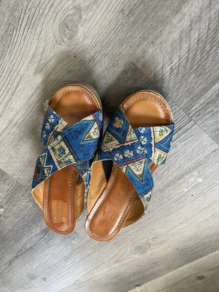 Women’s Shoes Wedges Sonoma Life And Style Size 7 Blue And Tan Pattern  - Image 2 of 4