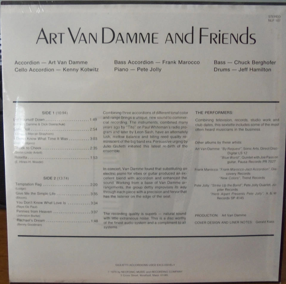 GIULIETTI ACCORDION ARTIST ART VAN DAMME & FRIENDS 1979 LP RECORD/SEALED MINT - Image 2 of 3