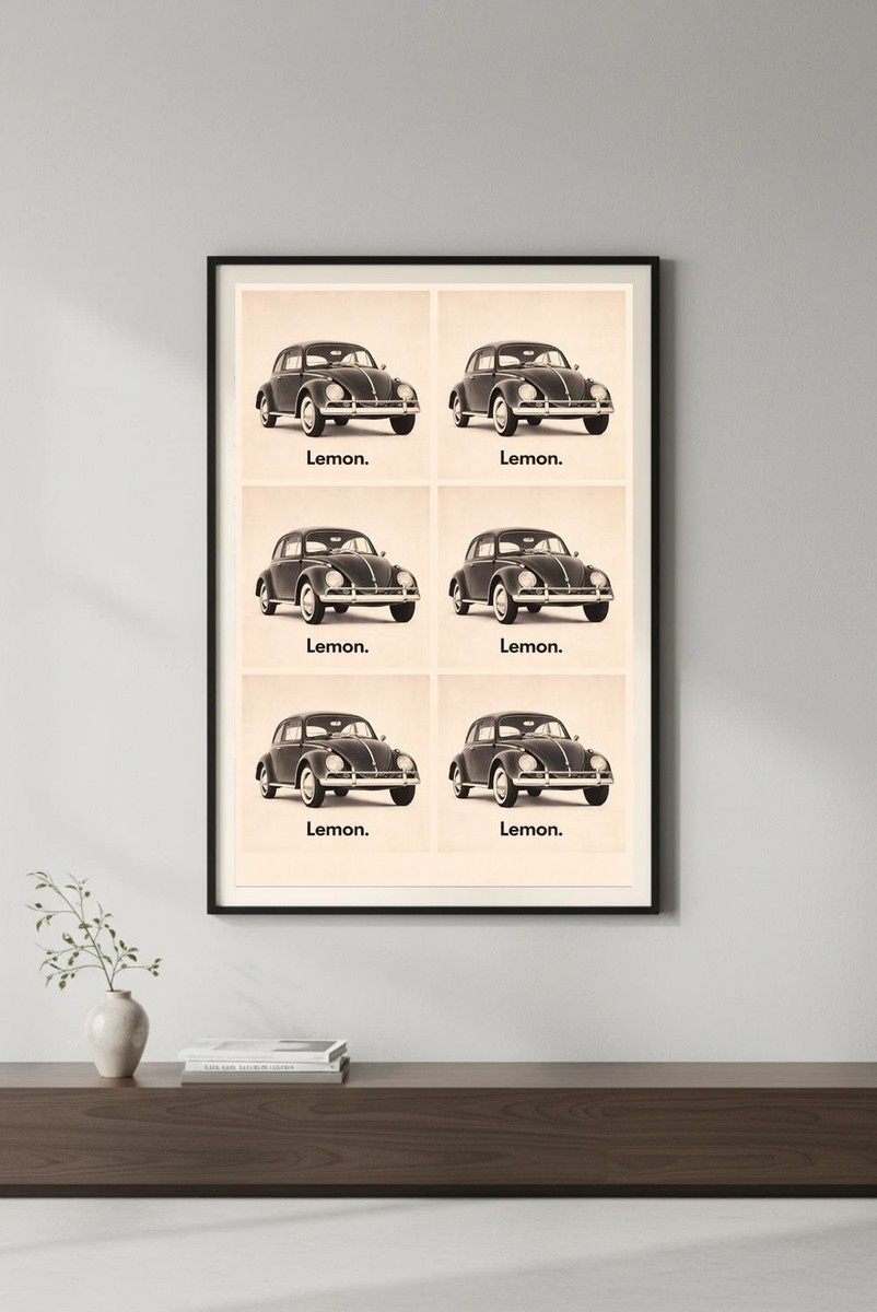 🚗 Iconic VW Beetle 'Lemon' Ad Poster - 1960s Retro Decor 24x36