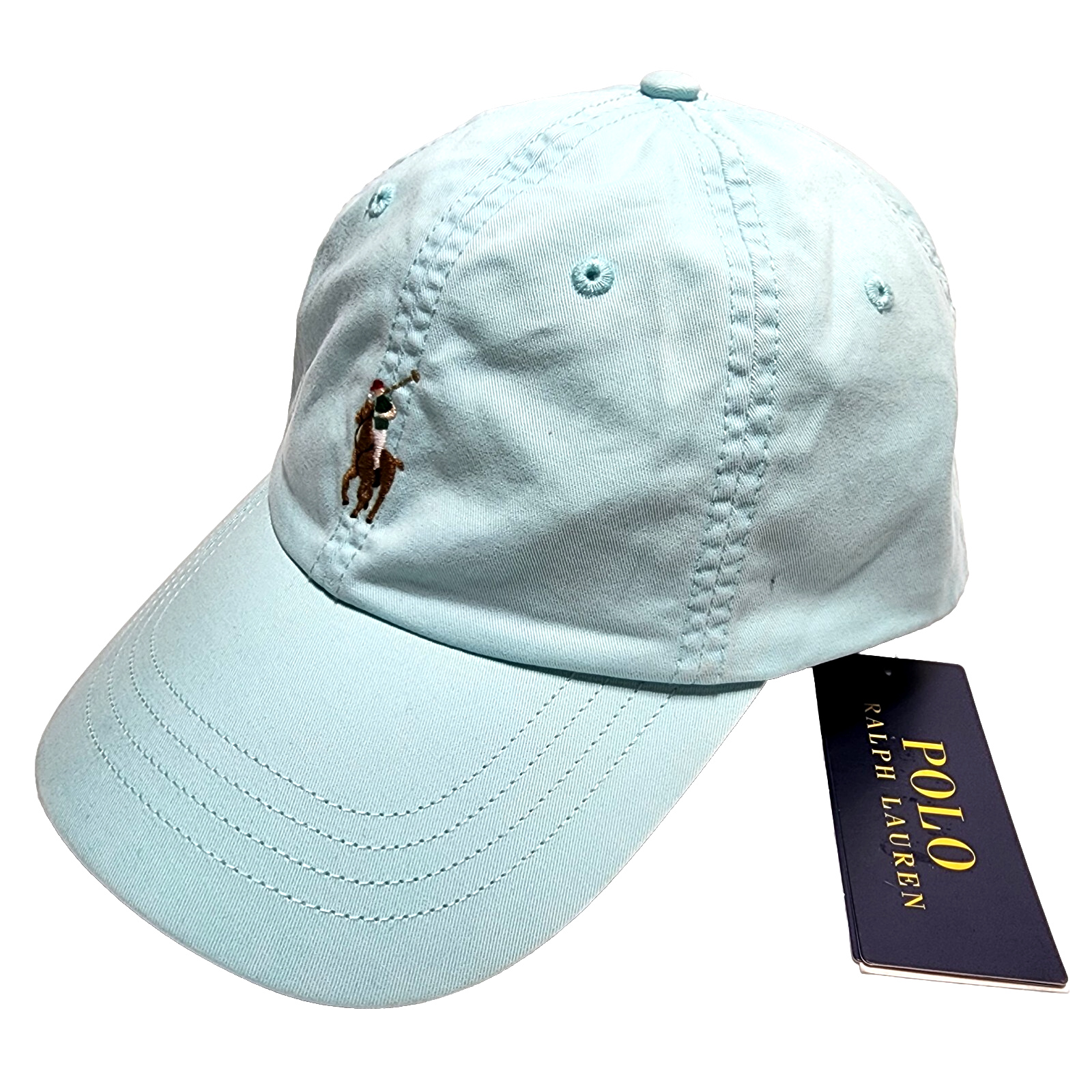 Nuovo cappello Polo Ralph Lauren uomo verde papà multi pony pelle cinturino posteriore berretto