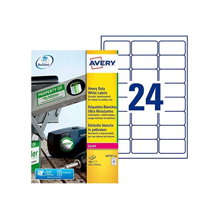 Avery Etiquettes LASER Résistantes L4773-20-3 pour Signalisation Extérieure Durable