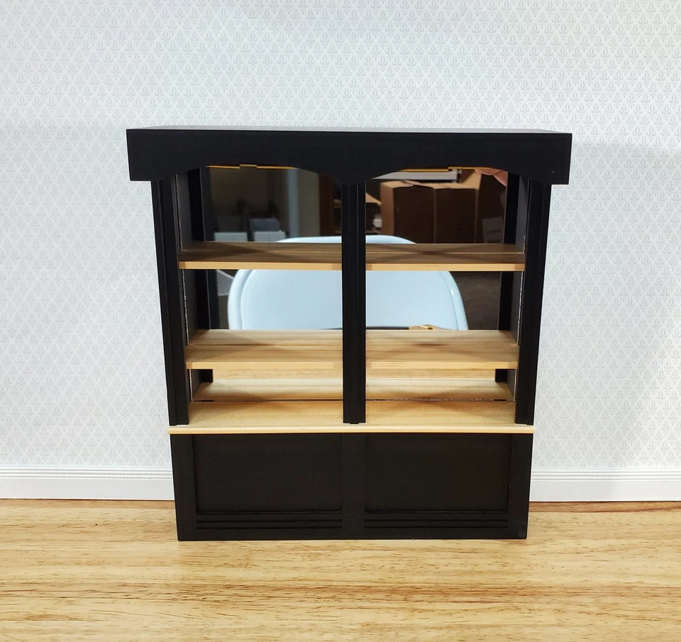 Dollhouse Bar or Shop Shelves Mirrored Back Black & Oak 1:12 Scale Miniature - Image 2 of 4