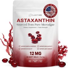 ClarityMD Astaxanthin 12mg Antioxidants Supplement – Natural Microalgae Source –