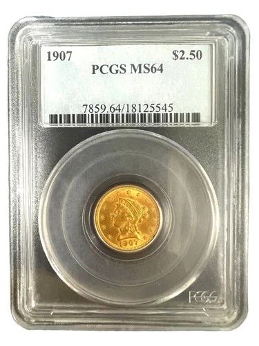 1907 US $2.50 Liberty Gold Coin PCGS MS64
