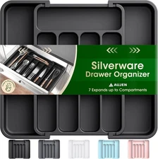 Silverware Drawer Organizer  Expandable  – Adjustable Utensil Cutlery Tray
