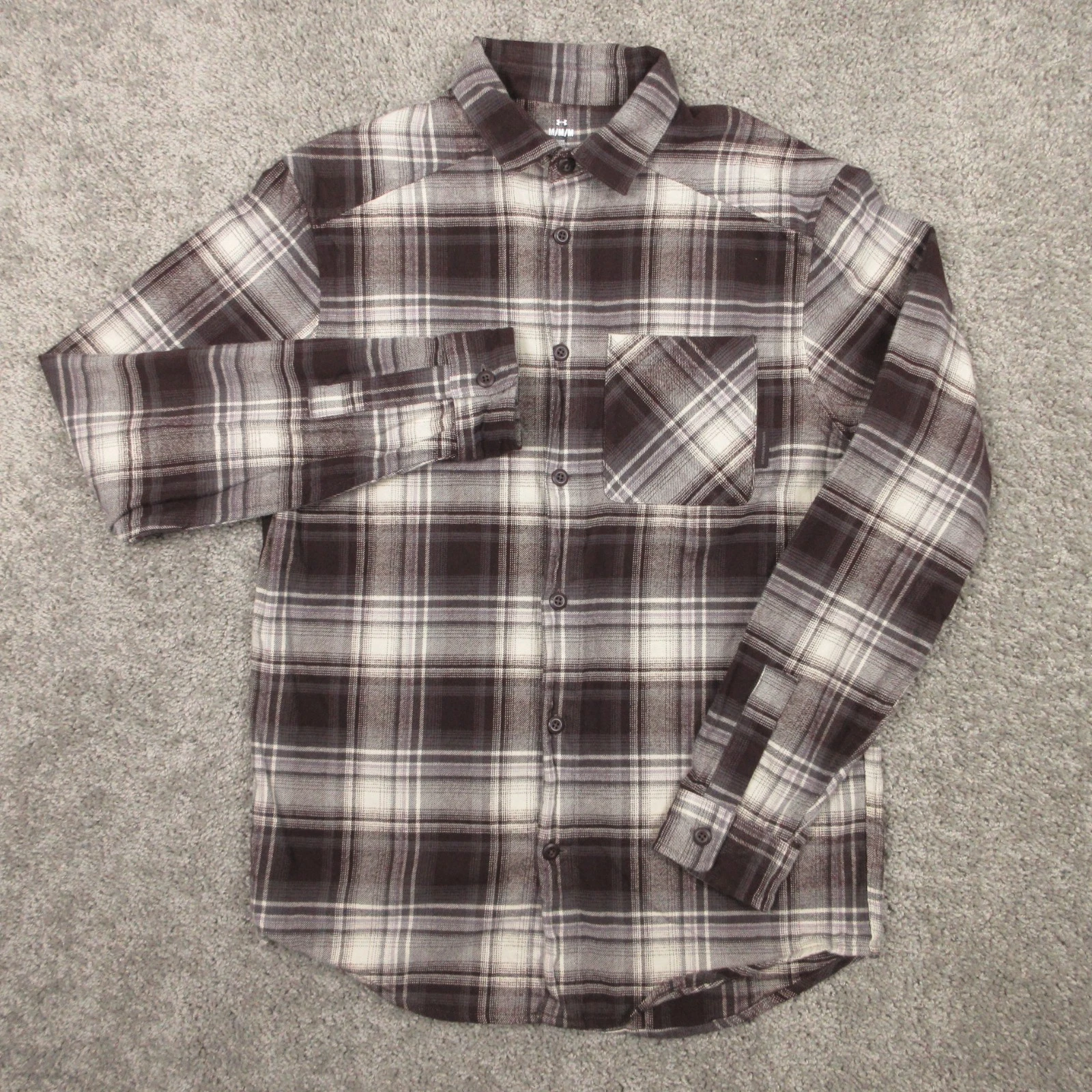 Under Armour Shirt Mens Medium Brown Plaid Twill Flannel Outdoor Hike Button Up