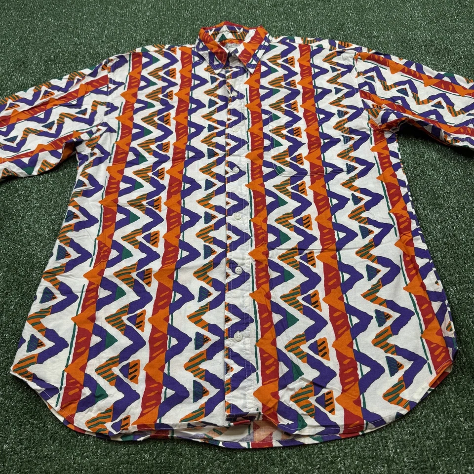 Camisa abotonada vintage años 90 Bugle Boy para hombre talla L multicolor manga corta Foto 3 de 4