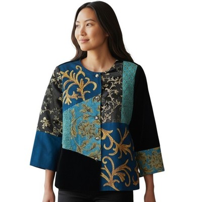 Vintage Indigo Moon Blazer Womens M Blue Embroidered Velvet Artisan Maximalist 