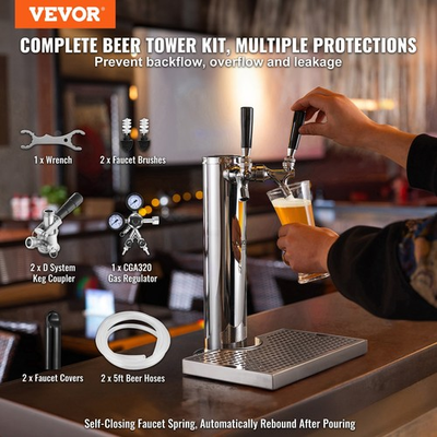 #ad #ad New Kegerator Tower Kit Dual Taps Beer Conversion Kit Stainless Steel Keg Bee $166.39