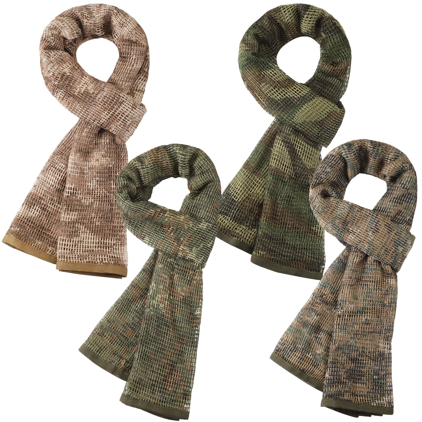 4 Pcs Camo Scarf Neck Gaiters - Sniper Veil Mesh Net for Outdoor Hunting, 4 Desi