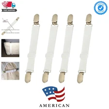 Adjustable Bed Sheet Clips Set of 4 - Elastic Sheet Grippers for Tidy Bedding