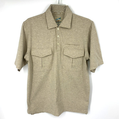 Travel Smith Men's Medium Polo Shirt Polyester Acrylic Blend Light Brown Pockets
