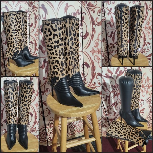 Vicini black leather boots W/ animal skin Gaiters 8.5 - Picture 2 of 3