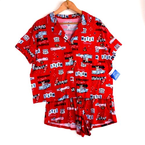 Celebrate Patriotic Pajama Short Set Women's Size L Red White Blue Dogs Cars