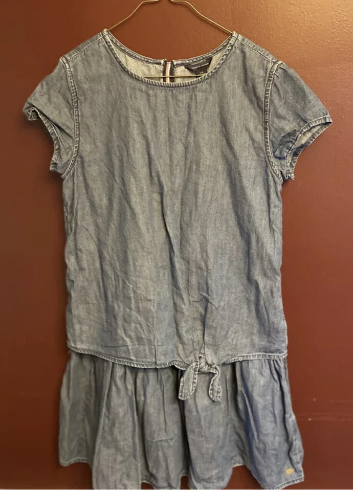 NIÑAS TALLA. 12-14 VESTIDO VAQUERO TOMMY HILFIGER Denim Mangas Cortas Cintura Caída Foto 2 de 4