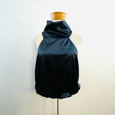 Esther & Co Size 16 2XL Midnight Blue Satin Sarvana Top High Neck With Tie