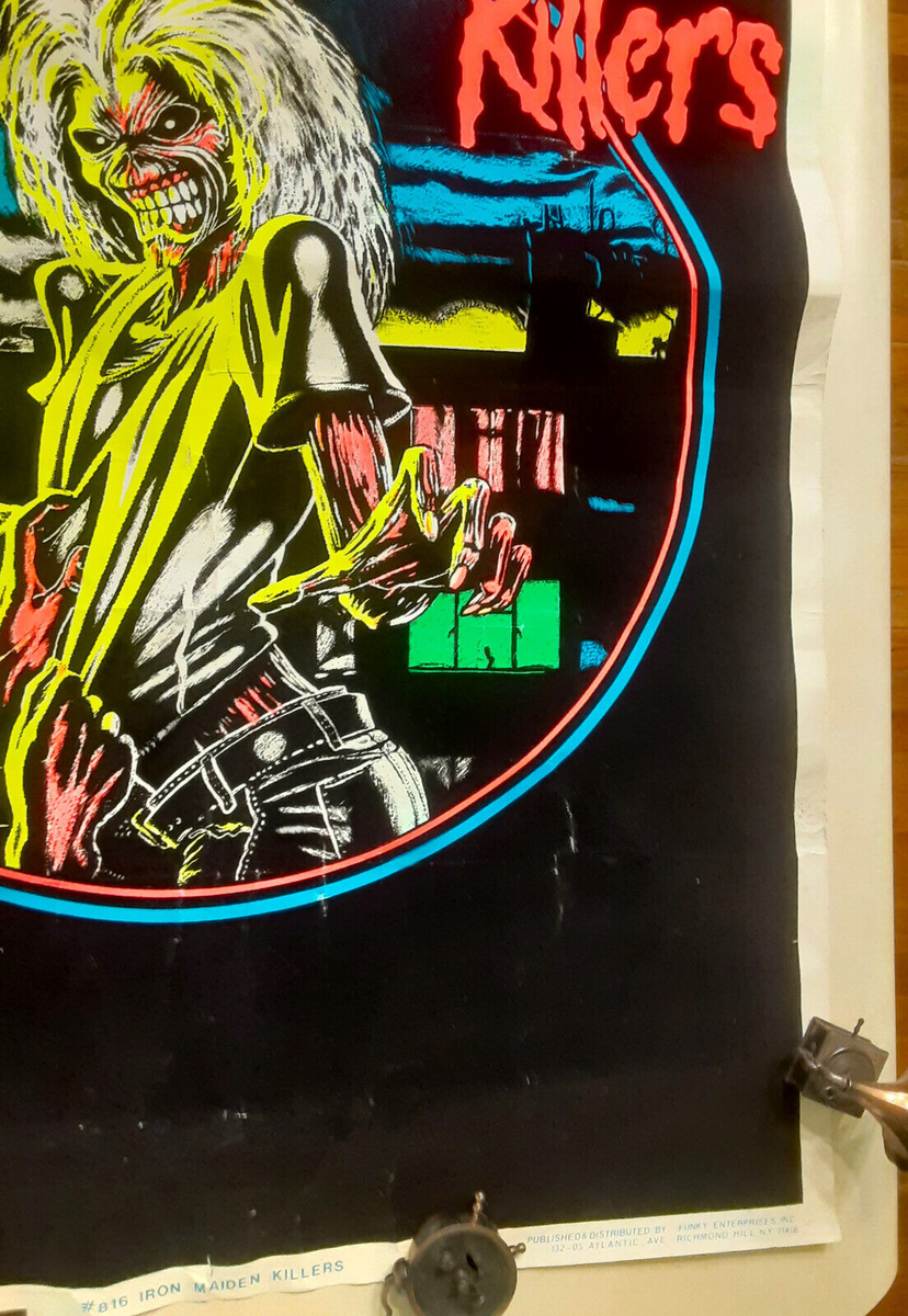 Vintage Iron Maiden Killers Black Light Poster Flocked 1988 Vintage Iron Maiden Killers Black Light Poster Flocked 1988