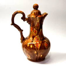 1969 HANDMADE 12.5” Glazed Pottery Pitcher With Lid - SIGNED & DATED On Bottom