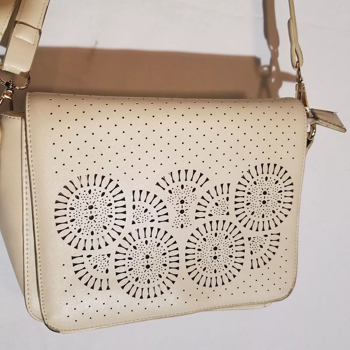 Miztique, Crossbody, Vegan Leather, 4 Pocket Handbag, Cream Purse, Adj 22+  Drop