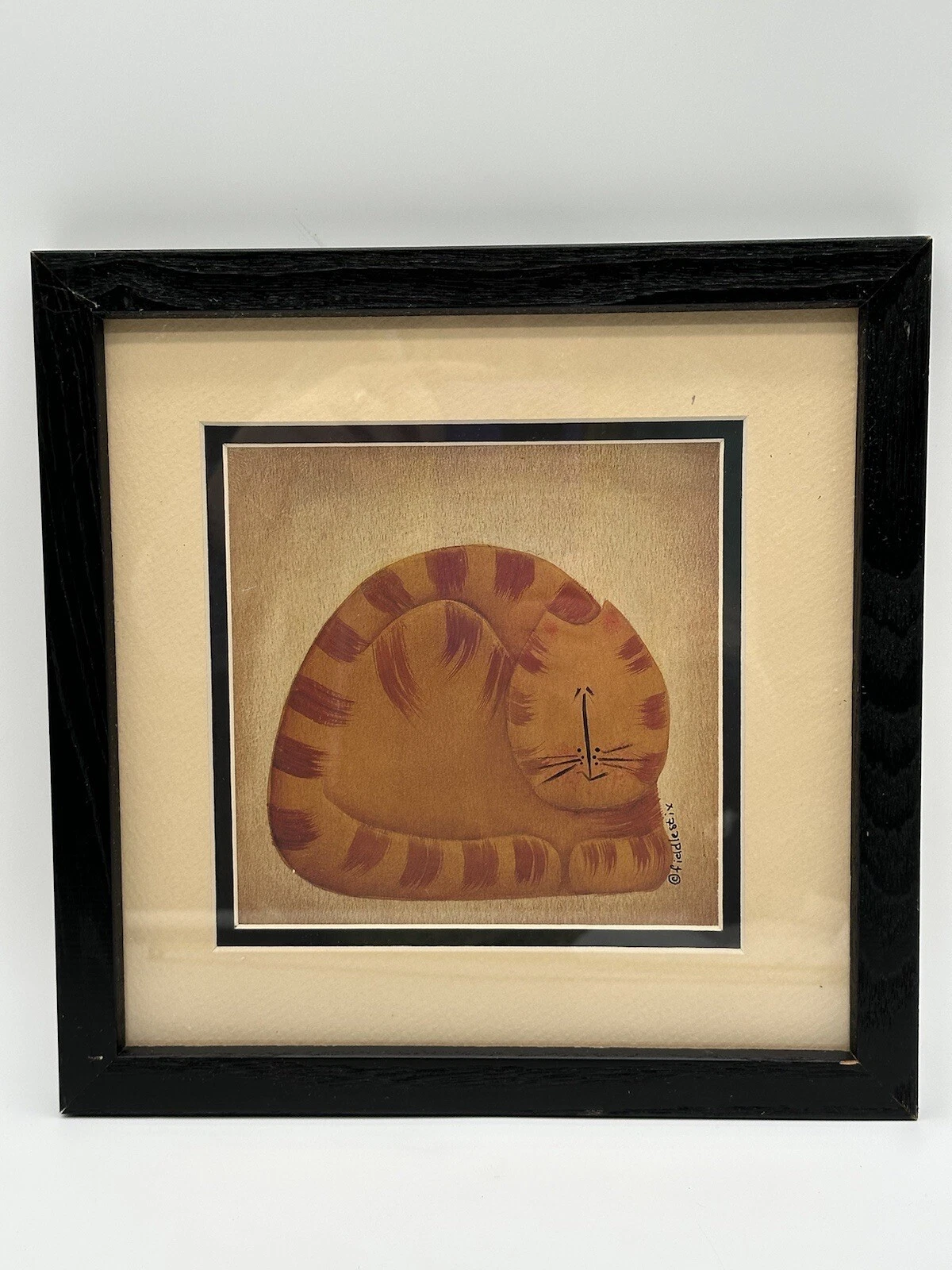 Fiddlestix Cat Series Red Brown Cat Picture Wall Hanging Glass Framed Print