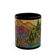 Black Coffe Cup Mug New Psychedelic Hiking Trail Map Art